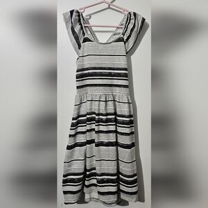 Cat & Jack sleeveless ruffle  gray and white stripe girls dress L (10/12)